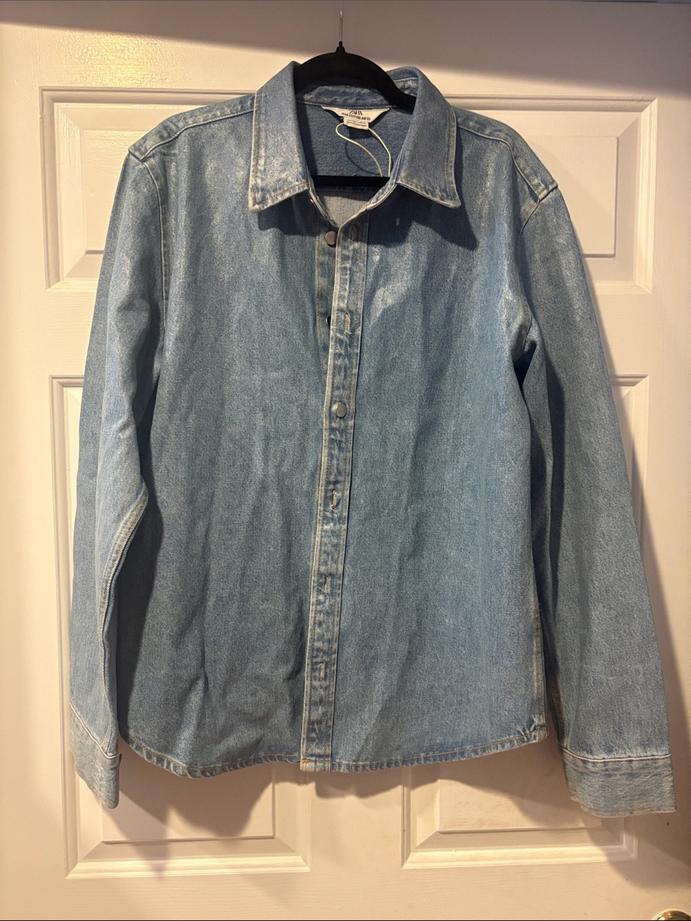Zara Man Edition 23 Light Blue Shiny Denim Shirt Jacket size L